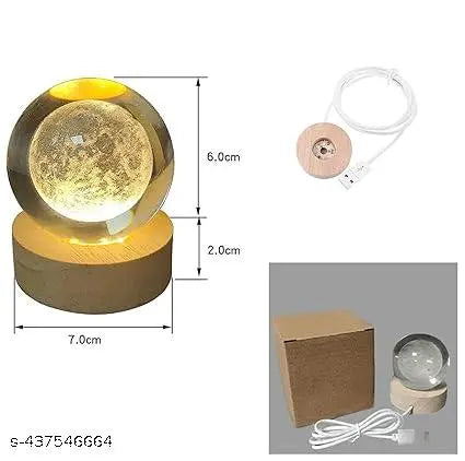 GEETA ENTERPRISES  3D Taj Mahal Crystal Ball USB Night Light, 6 CM Glass Ball Night Lamp with Woodern Base, Decorations Gifts for Men & Women Meditation or Relaxation