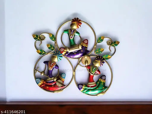 DECORATIVE LORD KRISHNA PLAYING MUSICAL INSTRUMENTS WALL HANGING SHOWPIECE