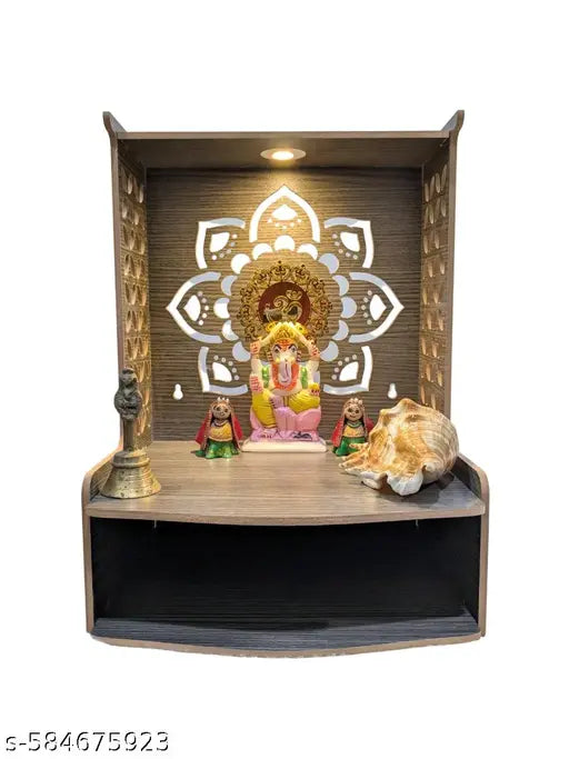 Folding Wooden Temple Puja Mandir Art and Craft Temple for Home Shop Office with LED SPOT Light. (Size – H 15.5x L 11.5 x W 10.5 inch)