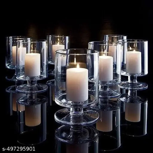 AABHAYA ARTS Hurricane Stemmed Glass Candle Holders, 5.5 inches Height, 3 inches Diameter, Pack of 2 Pcs