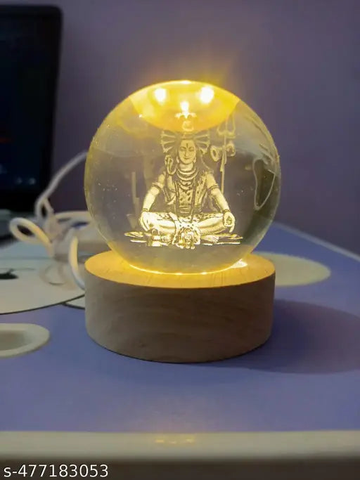 Shiv Crystal Ball Night Light with Wooden Stand – LED Lamp for Home Decor, Gifts, and Mood Lighting
