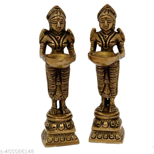 aakrati Deep Laxmi Pair Made Of Metal Unique For Decor And Temple Brass (Pack of 2) Table Diya Set| Brass Diya| Temple Decor| Decorative Diya| Corporate Gifting| Housewarming Gifts  (Black Antique)