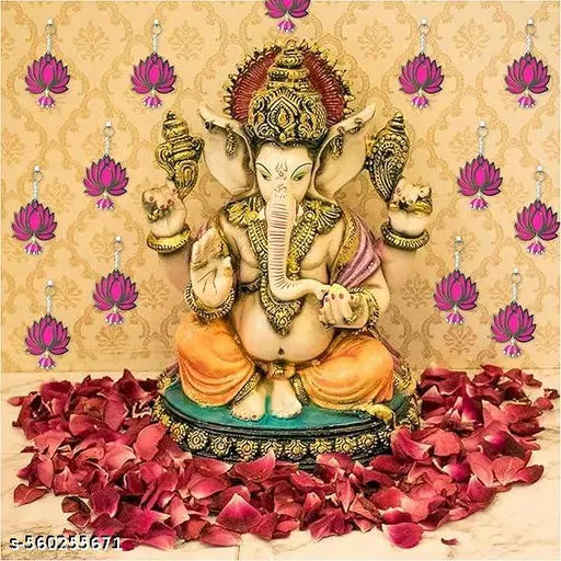 Lotus Hanging Decoration for Pooja & Festivals | Set of 6 Acrylic Pink Lotus Wall Hangings for Ganpati, Diwali, Mandir Décor| Ganpati Mandap, Pooja rooms, wedding backdrops, and festival corners.