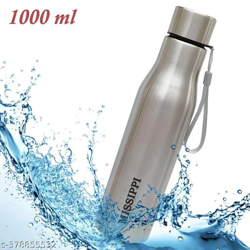 Missippi Stainless Steel 1000 ml Water Bottle with Side rope for Fridge,Office,School & College - Pack of 1  + Bottle Silicone Brush