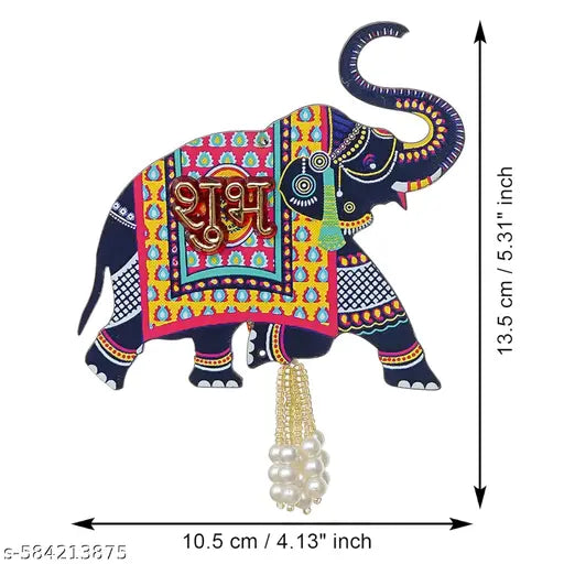 diwali decorations, diwali decoration items for home, diwali & other festivals, mandir decoration, ganpati decoration, home decorating items, office decoration, Elephant Designer Set of 2 with Shubh Labh Wall Hanging for Diwali Decoration|