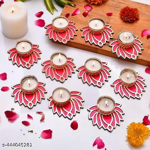 Tealight Candle Holder Stand Set of 10 - Diwali Decoration Items for Home Decor Diyas
