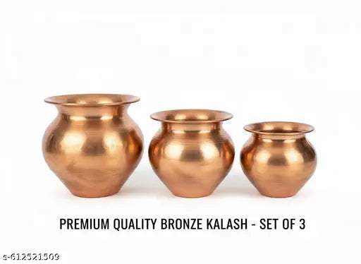 Set of 3 Traditional Copper Kalash/Pot (Kitchen & Pooja)