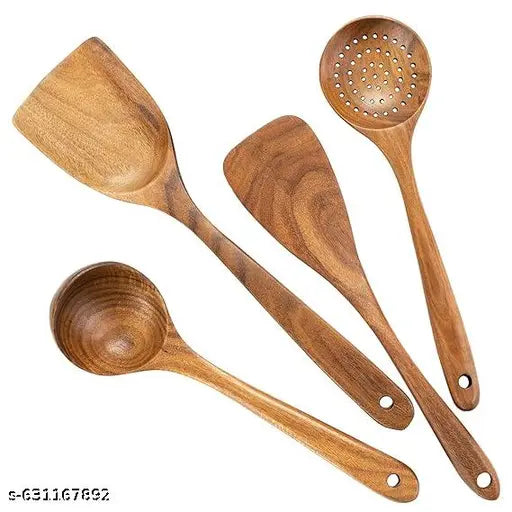 Wooden Cooking Utensils,Wooden Spoons for Cooking,Wooden Spoons for Nonstick Cookware,Organic Teak Wood Kitchen Utensil with Spatula,