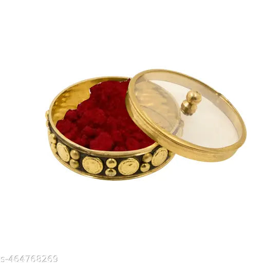Putrika Brass  Pooja | Puja | Roli | Chawal | Chandan | Haldi | Kumkum Puja  | Sindoor | Turmeric | Dabbi | Dibbi | Dhani | Dani Lid Holder - Acralic Black Kumkum (2)