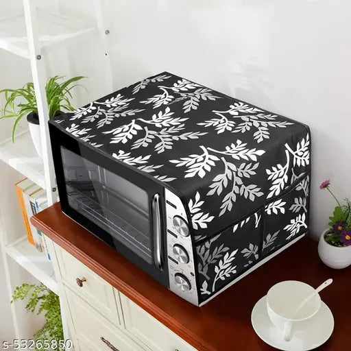 Groki Knit Printed Semi-Automatic Washing Machine Cover & Fridge Top Cover, Microwave-Oven Top Cover Combo (Black_Groki_Semi_MFW_8)