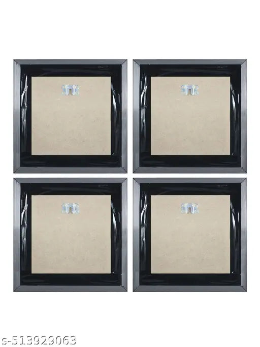 Indianara Kids Room Wall Art Set of 4, 24.13 x 24.13 cm Each, Cartoon Fish and Bear Prints, Black Frame (6508 WNT)