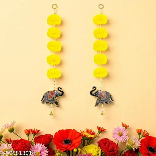 Artificial Flower Elephant Toran Door Pooja Room Wall Decoration for All Festivals and Celebrations [Fits All Room, Set of 2, 23 Inch]