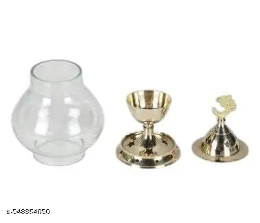 SriMaa Ventures Brass Om Akhand Deepak with Crystal-Clear Glass Cover Religious Diya/Deepak for Mandir Shelf, Diwali Setup, Devotional Puja, Home Positivity