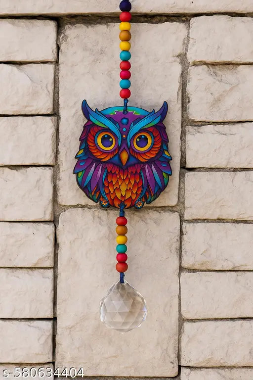 Evil Eye Hanging for Good Luck Prosperity Zodiac Success Health Wealth Office Home Decor & Car (Owl MDF & Glass) (OWLM)