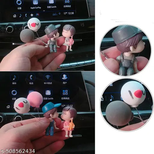 SHREE GOLDEN CUTE COUPLE CAR DASHBOARD DECOR PAIR Decorative Showpiece - 4 cm ( MULTI COLOR)