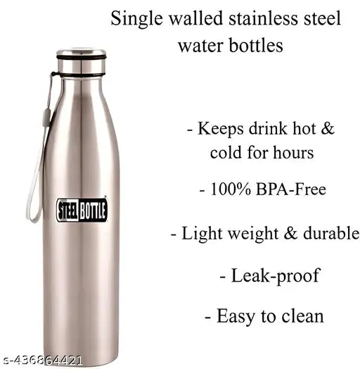 Stainless Steel Slim Light Weight Water Bottle With Loop 1000 Ml   School,College,Fridge,Home & Office bottle for Mens and Womens (Pack of 1)