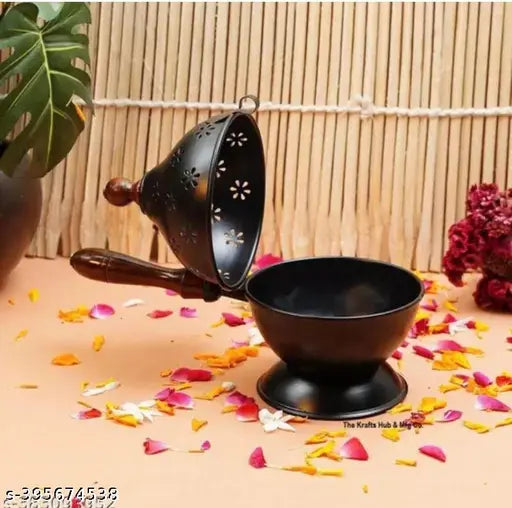 New Metal Incense Burner Loban Dani Dhoop Dani Aarti Metal Loban Dhoop Dani/Dhoop Dani Burner for Home Office Temple Puja(Round)
