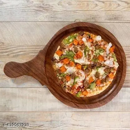 Wooden Pizza Plate/Pan with Handle, Pizza Serving Platter/Tray for Kitchen & Restaurant Suitable for All Kitchen