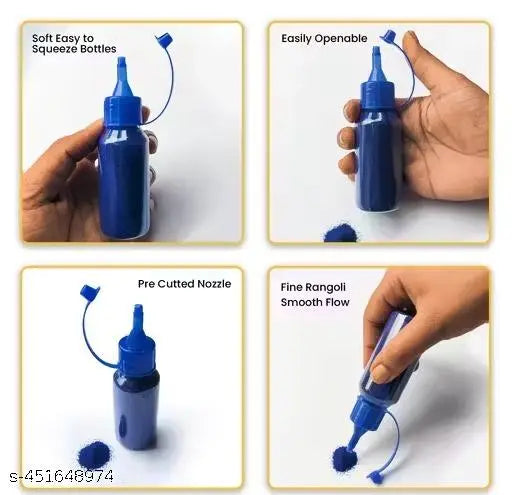 New PACK OF 10 Squeez Bottol Rangoli Powder All Colour Rangoli Colour Set of 10 Colour .Diwali Decoration Rangoli Floor Art Ceramic Colours Rangoli Color Powder for Navratri Pongal Pooja Mandir 1 kg rangoli colour