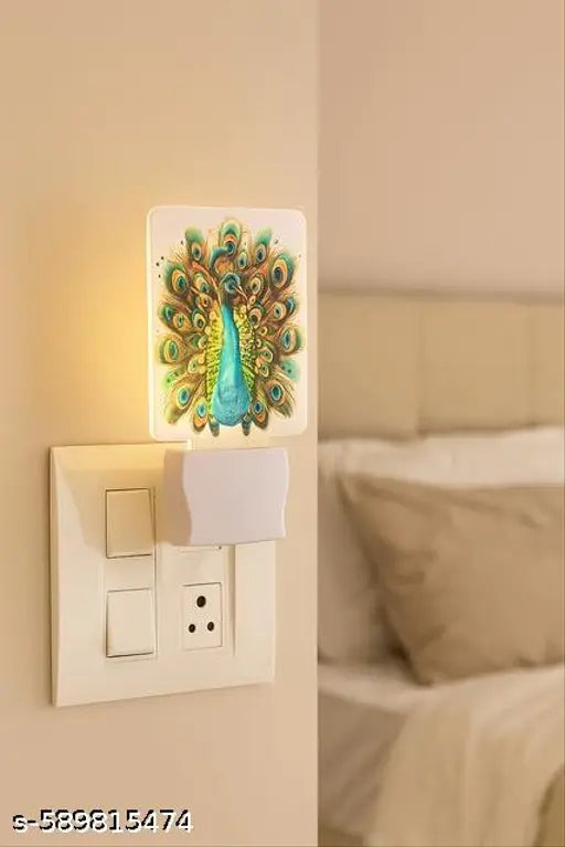 1st Time LED Peacock Night Lamp | MultiColour Plug-in Decorative Light for Bedroom, Living Room & Temple | Beautiful Glowing Acrylic Night Light, 7 X 5.5 X 12 Cm, MultiColour