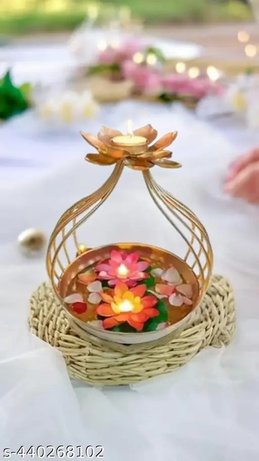IndusCrafts | Diya Shape Flower Decorative Urli Bowl for Home Handcrafted Bowl for Floating Flowers and Tea Light Candles Home,Office and Table Decor| Diwali Decoration Items for Home T-Light