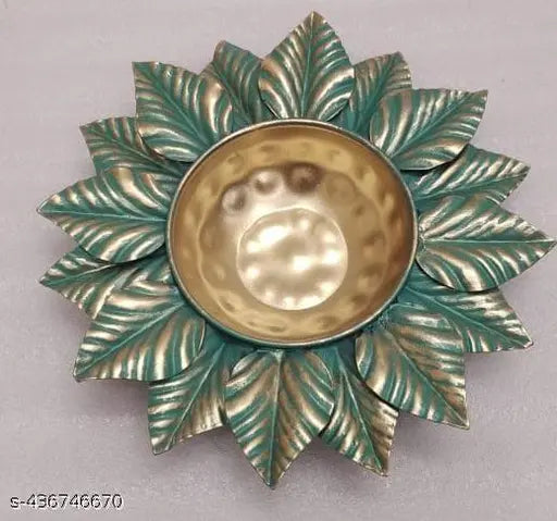 AM Handicrafts Leaf Shape Metal 7 Inches Urli Bowl for Floating Flowers, Candles, Home Décors,Gift & Diwali Decorations, Set of 2 ( Pink & Dark Green )