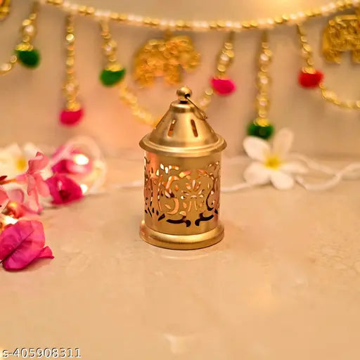 GOLD TEALIGHT HOLDER FOR HOME OR FESTIVAL DECORATION ! HOME / SMALL LANTERNS FOR TABLE DECORATION  ( PACK OF 2PC )