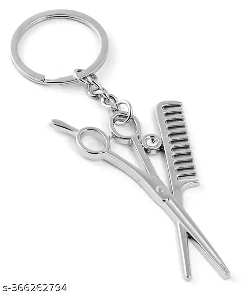 Creative Scissor Comb Gift Key Ring Keychain for Hair Dresser Stylist Barber Men Women Boys Girls Hook Key Chain(Silver)