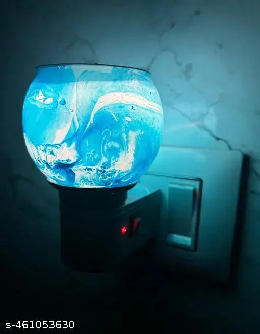 Trending Marble Blue Glass Electric Diffuser | Kapoor Dani | Kapur Dani | Glass Diffuser with On/Off Switch to Toggle Between Burner and Lamp | burner lamp | glass lamp | Night Lamp |trending lamp | gifting item | mosquito repellent | night bulb | night l