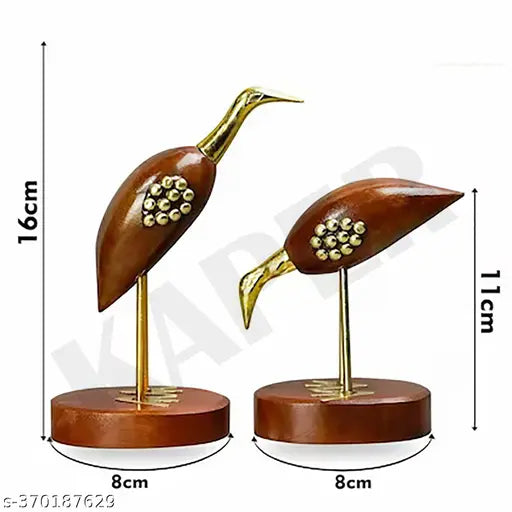 KAPER Brass and Wooden Swan Showpiece Sclupture Collectibles Set of 2 for Living Room Home Decoration table and Gifts (6.2 x 4.2 Inches)