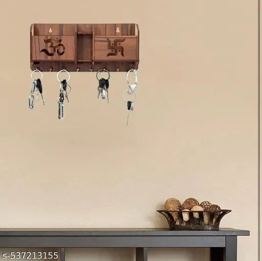 Om Swastik brown key holder for home and office decor (Pack of of 1)