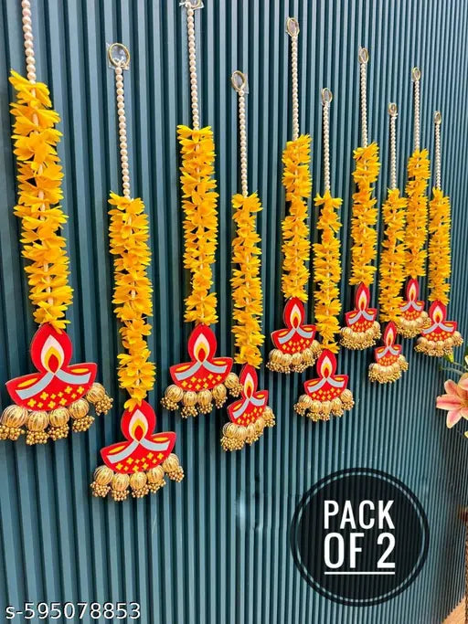 Handcrafted Diya Hanging, Wall Decor, Illuminate Your Diwali Decor with Ethereal Elegance. Perfect for Side Doors, Walls, or as Festive Wooden Decor (Size 30 Inches) Pack of 2