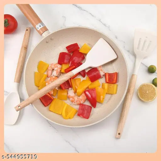 12-Piece Silicone Kitchen Utensil Set with Wooden Handles – Heat Resistant, Non-Stick Cooking & Baking Tools for Kitchen Use, Includes Spatula, Spoon, Turner, Tongs & Holder – Ideal for Non-Stick Cookware