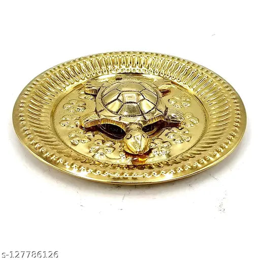 Vastu Feng-Shui Brass Tortoise Turtle Kachua with Metal Plate Handicraft & Decor Gift Items Home Office. Idols & Figurines