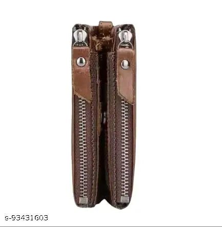Fancy Craft Men Casual tan Genuine Leather Wallet - Mini  (7 Card Slots)  with two zip lock Two for currency and other for coin etc