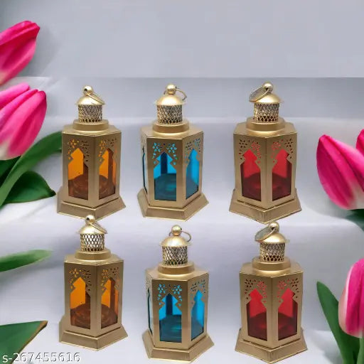 BWO Metal Decorative Lantern/Lamp with T-Light Candle,Size:- 6 x 4 x 4 Inch,Set of 6 (Black)