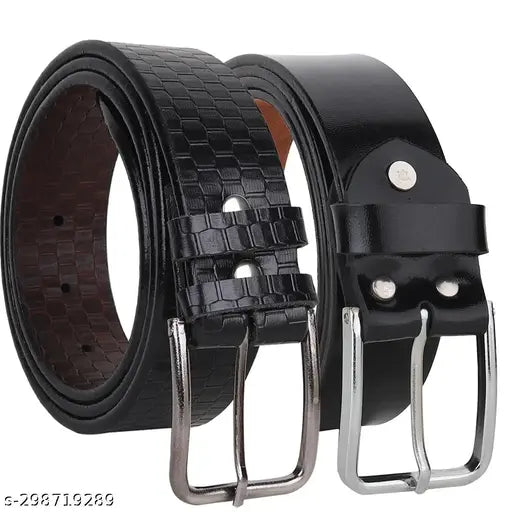 COMBO OF 2 SHOPBREAK Men's Black Formal & Casual Artificial Leather Belts
