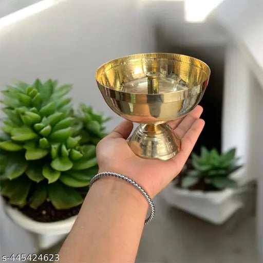 Brass Diya, Akhand Jyoti Pyali Deepam Big Oil Lamp for Home Decor & Diwali Gifting Table Diya ( Set of 1, Big Size )