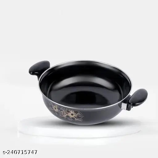 Non-Stick Graceful Black Kadhai Made Of Cast Iron Induction Friendly Cookware Item For Your Kitchen.