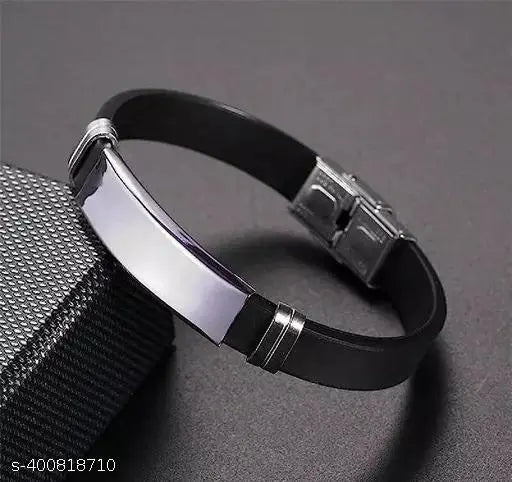 Black Silver Gold Stainless Steel Silicon Wrist Band Customized Personalised Letter Engraved ID Bracelet Men