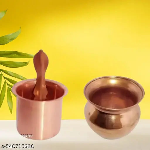 EliteTouch  Copper Panchpatra with Aachmani (Spoon) for All Puja Purpose-4.5 Pooja lota Kalash for puja Copper Panch Patra Copper Tambe ka lota for puja lota for puja Copper lota for puja Copper panchapatra for puja (Big Size, Brown) Copper Kalash