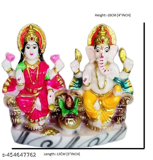 RAMA ART, Laxmimaa Ganesha murti for Diwali PujaLakshmi Ganpati Ganesha Idol for Home Office Diwali Puja Religious God Handmade Statue Idol Size 4" inches Marble