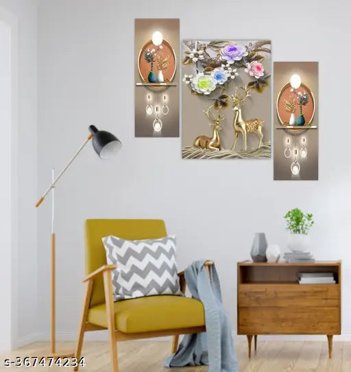 Set of 3 Modern art self adeshive Home decorative gift item wall painting for living room , office , hotel MDF framed painting 12 inch X 18 inch(pack of 3 )