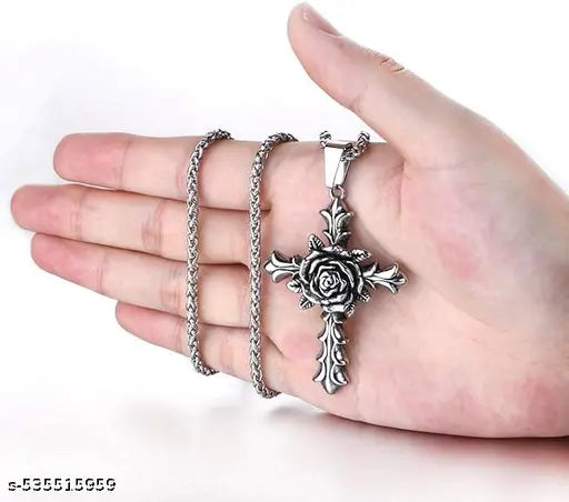 Religious Jesus Crucifixion Christain Christ Cross Silver Stainless Steel Pendant Necklace Chain For Men And Women