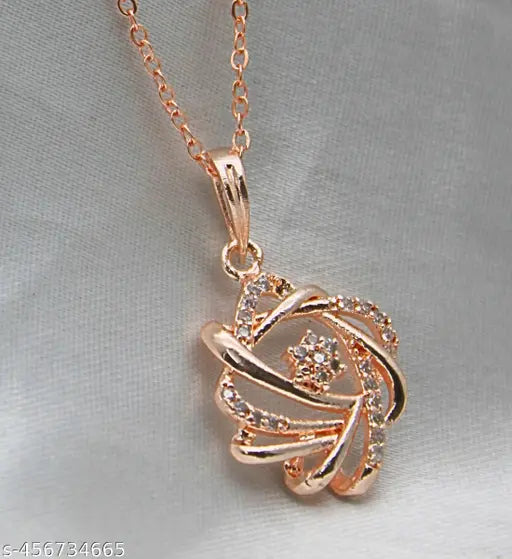 Beautiful Premium Looking American Diamond Rose Plated Necklace