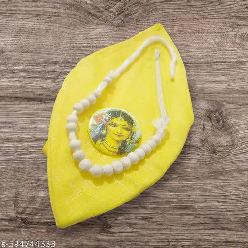 Yellow Gomukhi Cotton Japa Mala Bag with Sakshi Mala Nd Radha Badge | Japa Mala Bag for Meditation | Bead Bag Iskcon |  Jholi Mala |