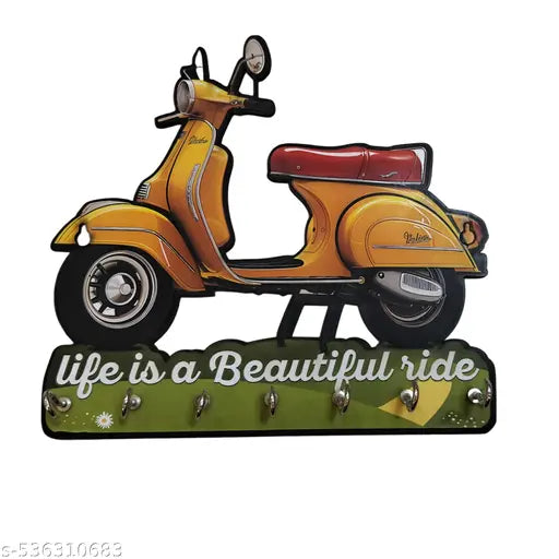 Vintage Scooter-Themed Key Holder – "Life is a Beautiful Ride" Wall Mount with 7 Hooks (9.5 x 8.5 Inch)