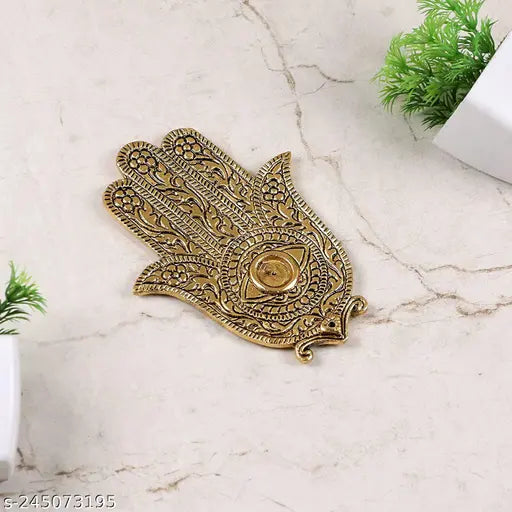 Incense Stick Holder Agarbatti Stand with Ash Catcher | Gold Polish Palm Shape | Made in India