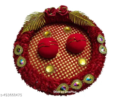 Engagement/Shadi/Nikah/Sagai Ceremony Decorative thali Ring Holder Shagun Plate Wood Decorative Platter (Red)