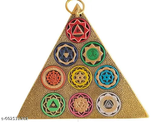 Multicolour Shri Vastu Navgrah Yantram Maha Yantra with Sampoorna Navgraha Triangle Yantra for Vastu Dosh Nivaran Wall Hanging Triangular Shaped Yantra Pyramid Chakra Pendant | 9 Chakra Healing Locket for Positive Energy, Meditation & Protection